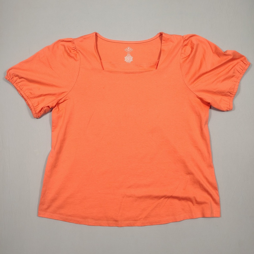 St. John's Bay T-Shirt Womens XXL Puff Sleeve Square Neck Coral Solid